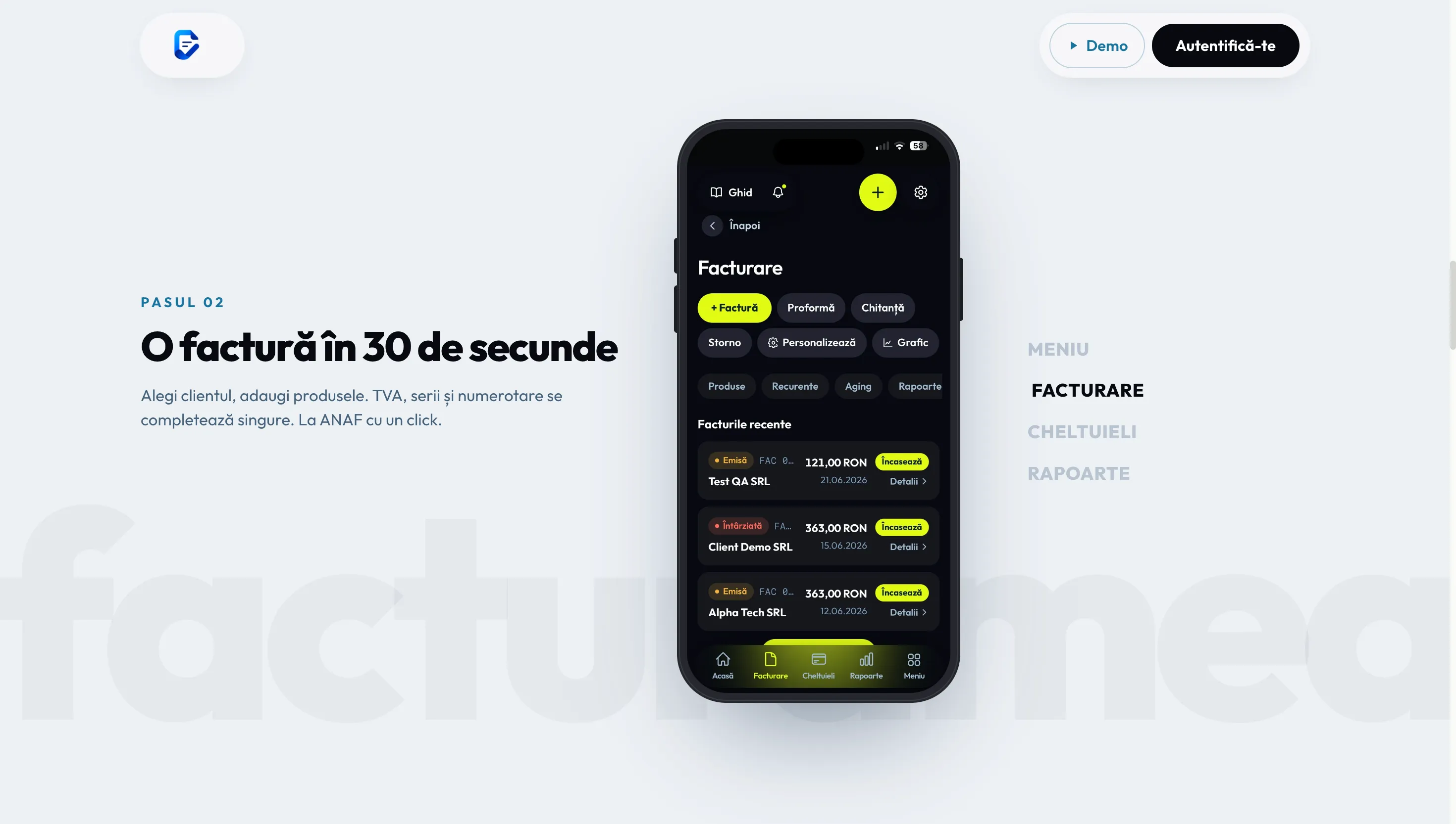Factura Mea — Design & Flow project by Achieve, web design studio in Brașov — screenshot 4